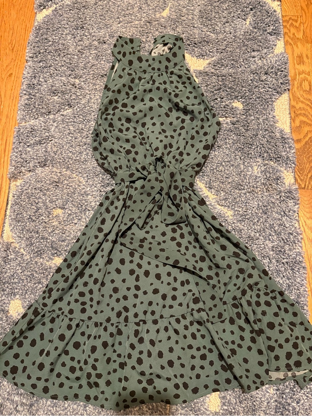 Amazon Green Halter Midi Dress with Black Spot Print